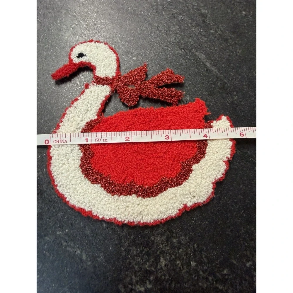 Vtg Christmas Swan Duck Sew On Patch Red White Glitter Applique 5